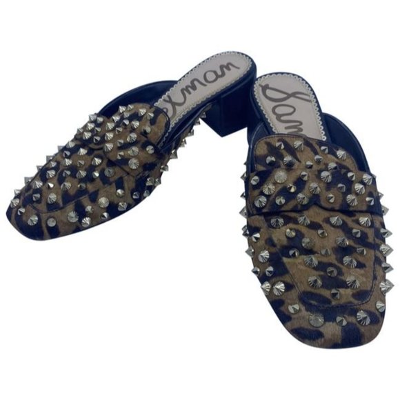 Sam Edelman Black And Brown Augustus Leopard Stud Mulesslides Size Us - Picture 1 of 6